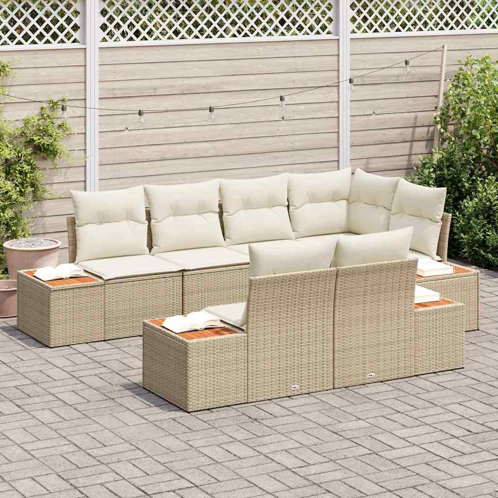 Set Divano da Giardino 7 pz 7-Numero di posti Beige e Crema