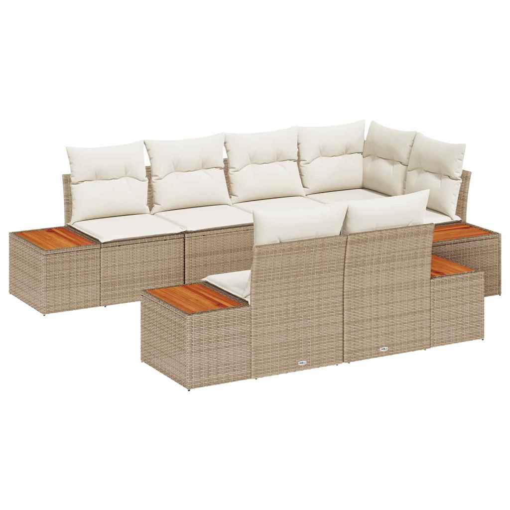 Set Divano da Giardino 7 pz 7-Numero di posti Beige e Crema