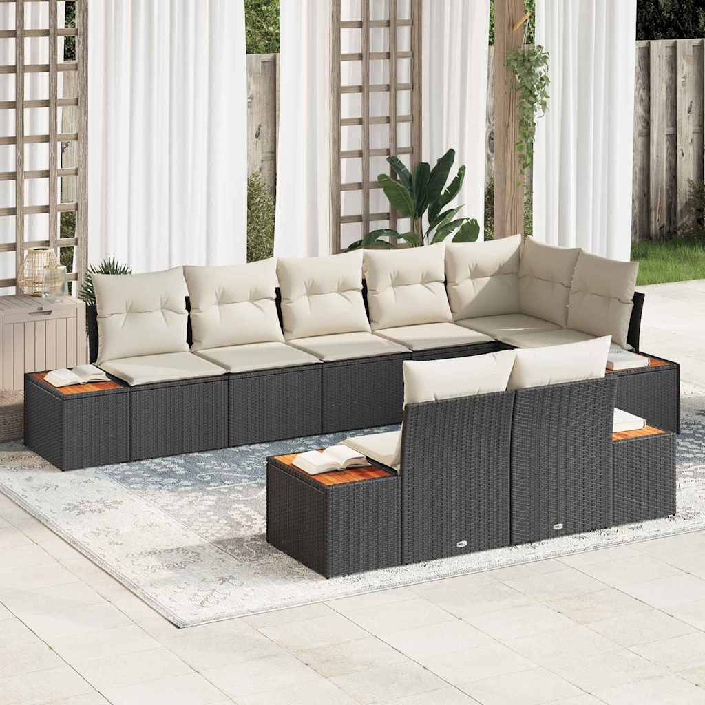 Set Divano da Giardino 8 pcs Nero e Crema Polyrattan | homemem39