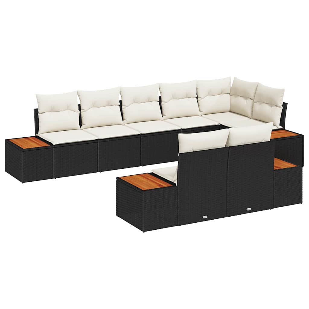 Set Divano da Giardino 8 pcs Nero e Crema Polyrattan | homemem39