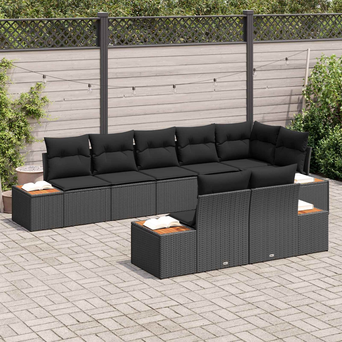 Set Divano da Giardino 8 pz 8-Numero di posti Nero Polyrattan
