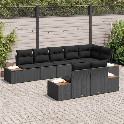 Set Divano da Giardino 8 pz 8-Numero di posti Nero Polyrattan