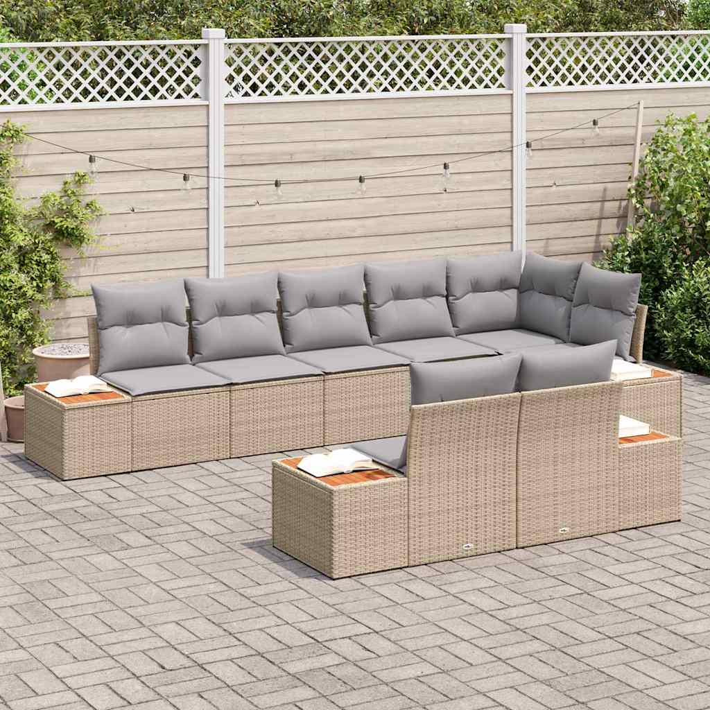 Set Divano da Giardino 8 pcs Beige e Grigio Chiaro Polyrattan | homemem39