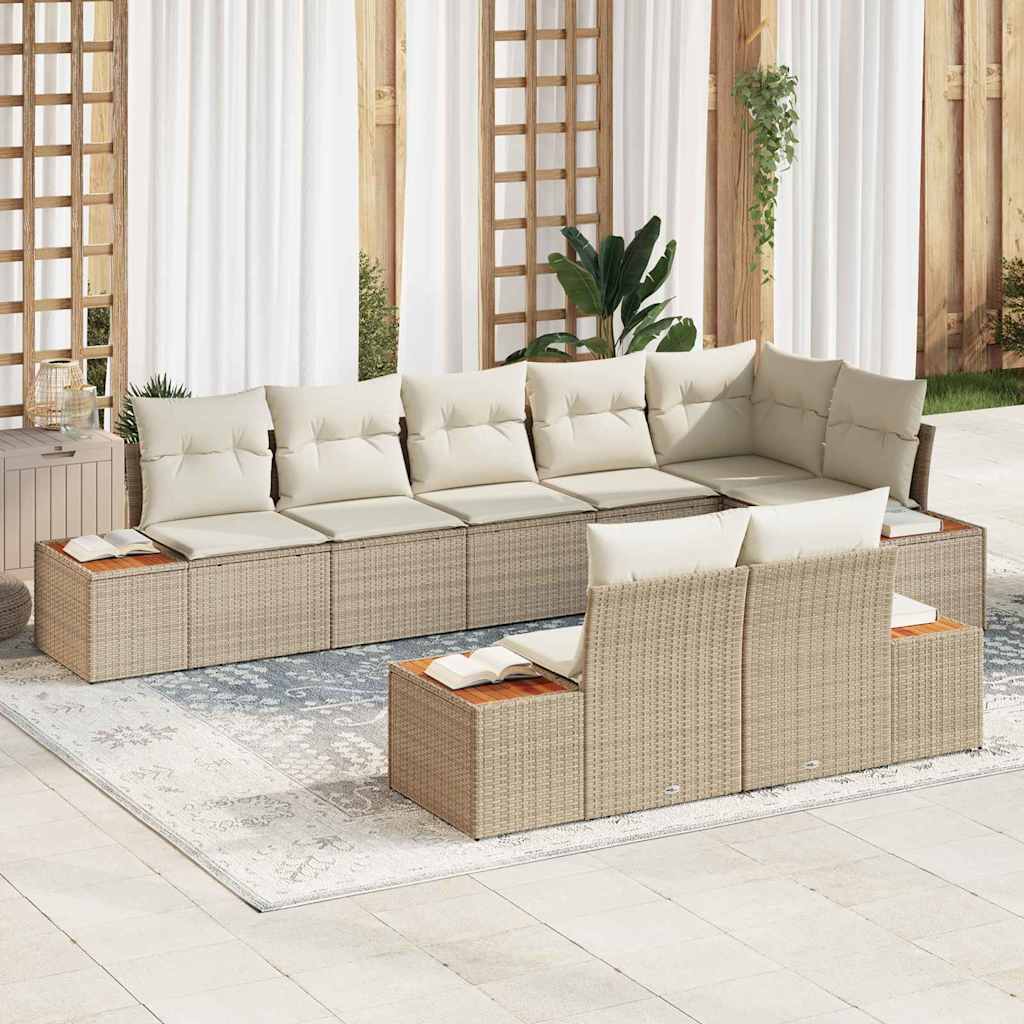 Set Divano da Giardino 8 pcs Beige e Crema Polyrattan | homemem39