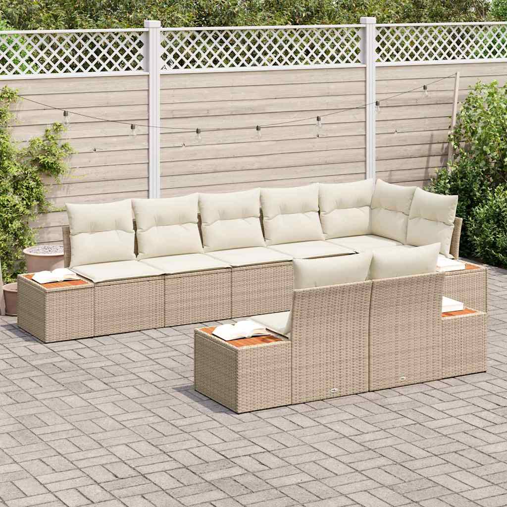 Set Divano da Giardino 8 pcs Beige e Crema Polyrattan | homemem39