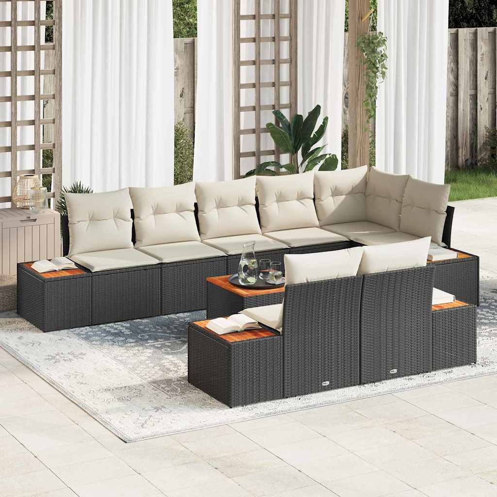 Set Divano da Giardino 8 pz 8-Numero di posti Nero e Crema
