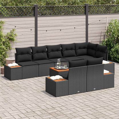 Set Divano da Giardino 8 pz 8-Numero di posti Nero Polyrattan