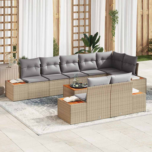 Set Divano da Giardino 8 pcs Beige e Grigio Chiaro Polyrattan
