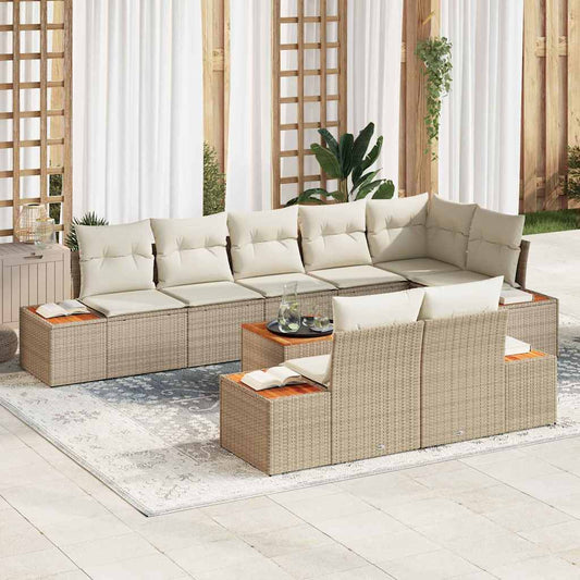 Set Divano da Giardino 8 pcs Beige e Crema Polyrattan