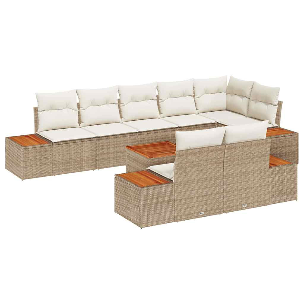 Set Divano da Giardino 8 pz 8-Numero di posti Beige e Crema