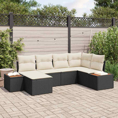 Set Divano da Giardino 7 pcs Nero e Crema Polyrattan | homemem39