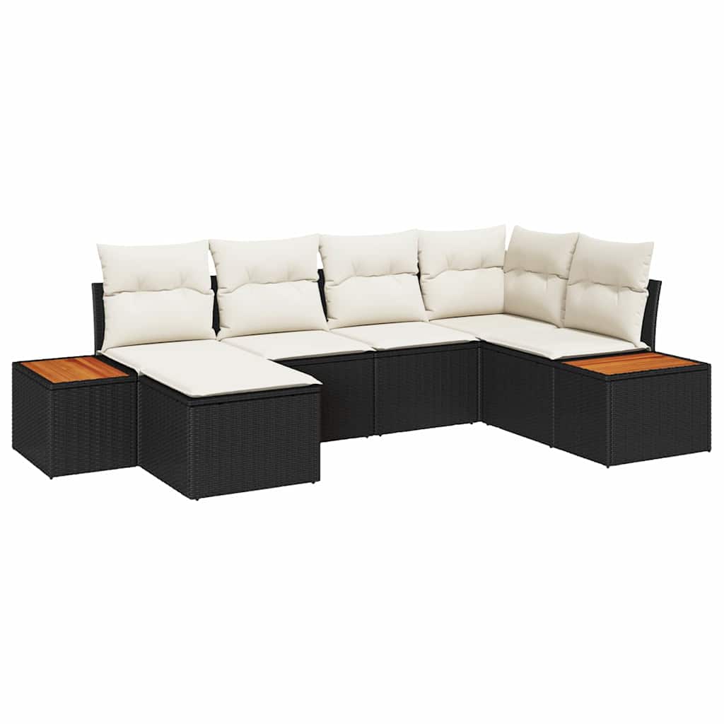 Set Divano da Giardino 7 pcs Nero e Crema Polyrattan | homemem39