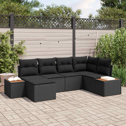 Set Divano da Giardino 7 pz 6-Numero di posti Nero Polyrattan