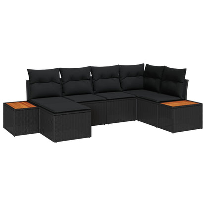 Set Divano da Giardino 7 pz 6-Numero di posti Nero Polyrattan