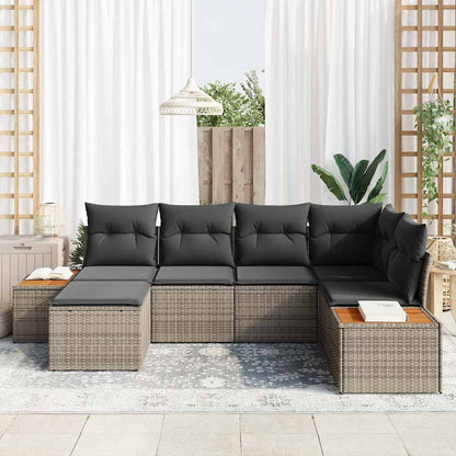 Set Divano da Giardino 7 pz 6-Numero di posti Grigio Polyrattan