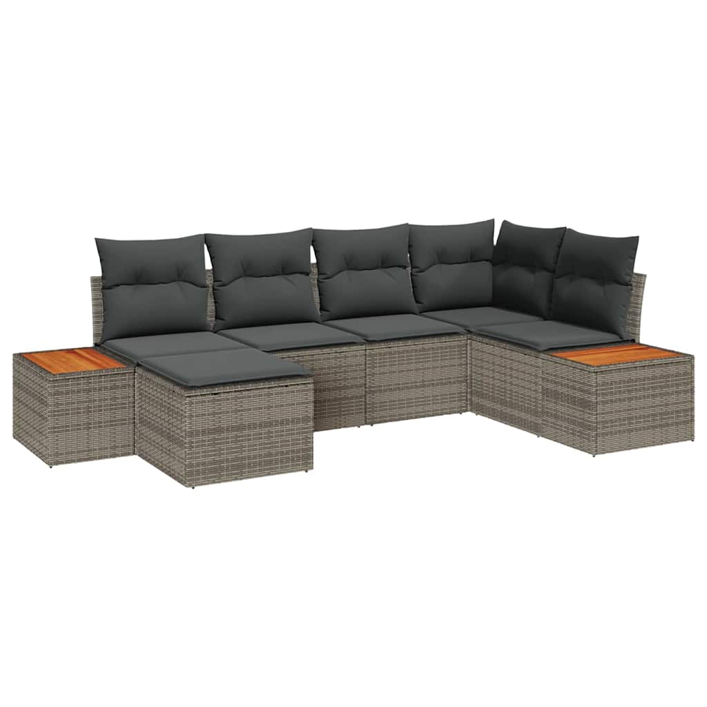 Set Divano da Giardino 7 pz 6-Numero di posti Grigio Polyrattan