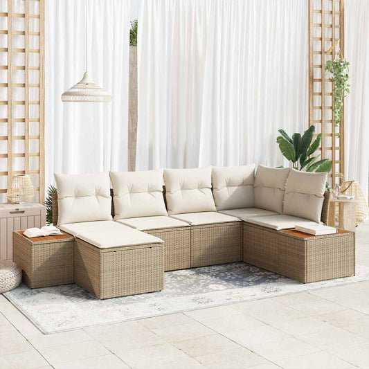 Set Divano da Giardino 7 pcs Beige e Crema Polyrattan
