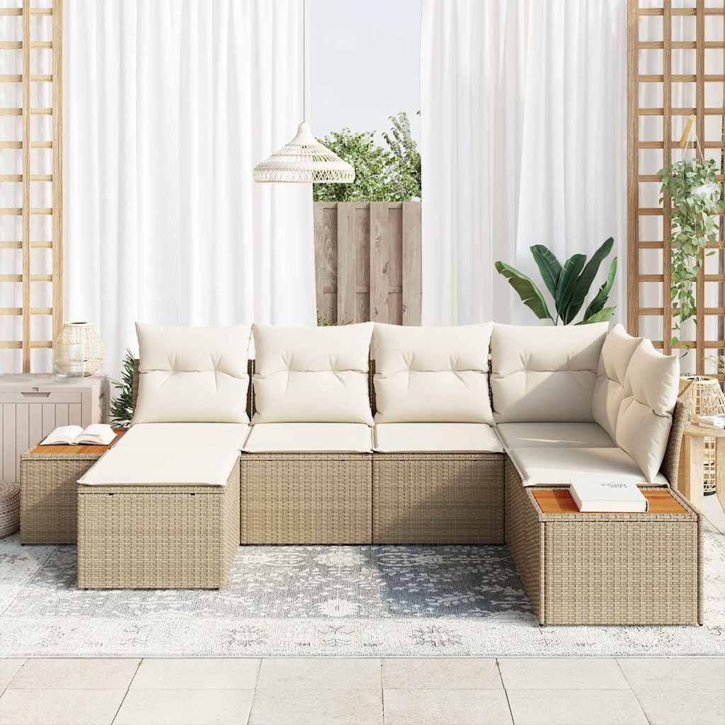 Set Divano da Giardino 7 pcs Beige e Crema Polyrattan | homemem39