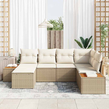 Set Divano da Giardino 7 pcs Beige e Crema Polyrattan | homemem39