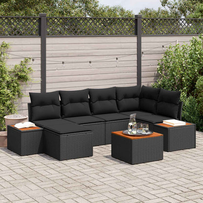 Set Divano da Giardino 7 pz 6-Numero di posti Nero Polyrattan