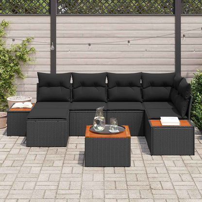 Set Divano da Giardino 7 pz 6-Numero di posti Nero Polyrattan
