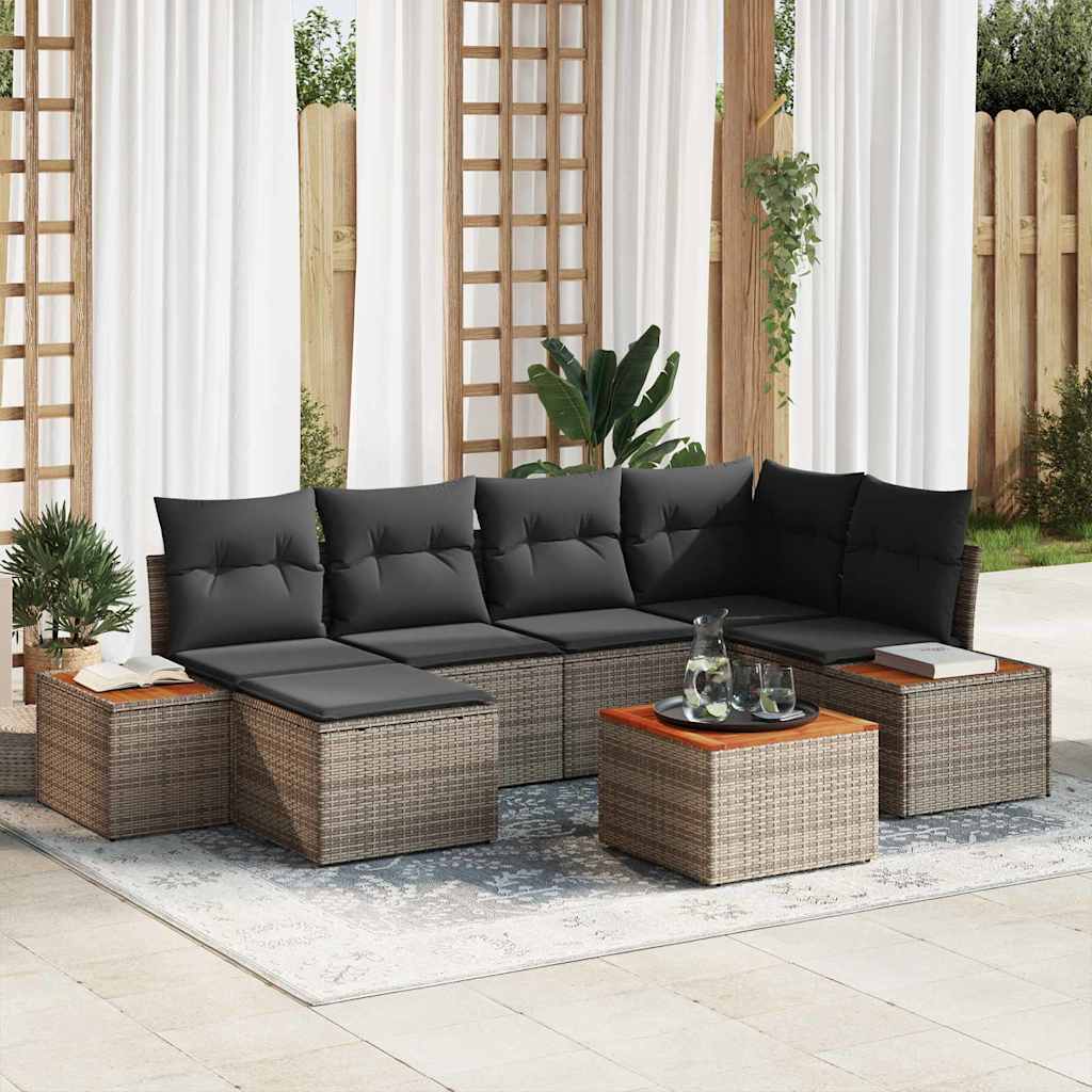 Set Divano da Giardino 7 pz 6-Numero di posti Grigio Polyrattan