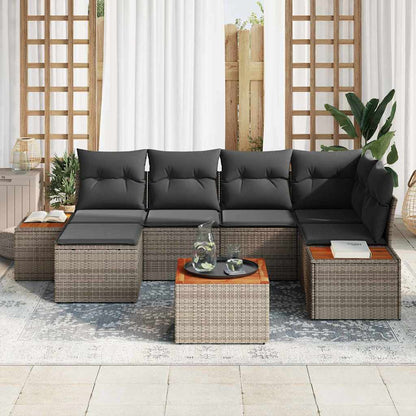 Set Divano da Giardino 7 pz 6-Numero di posti Grigio Polyrattan
