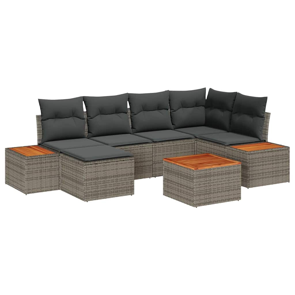 Set Divano da Giardino 7 pz 6-Numero di posti Grigio Polyrattan