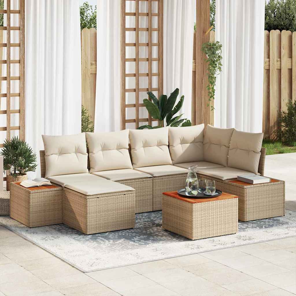 Set Divano da Giardino 7 pcs Beige e Crema Polyrattan | homemem39