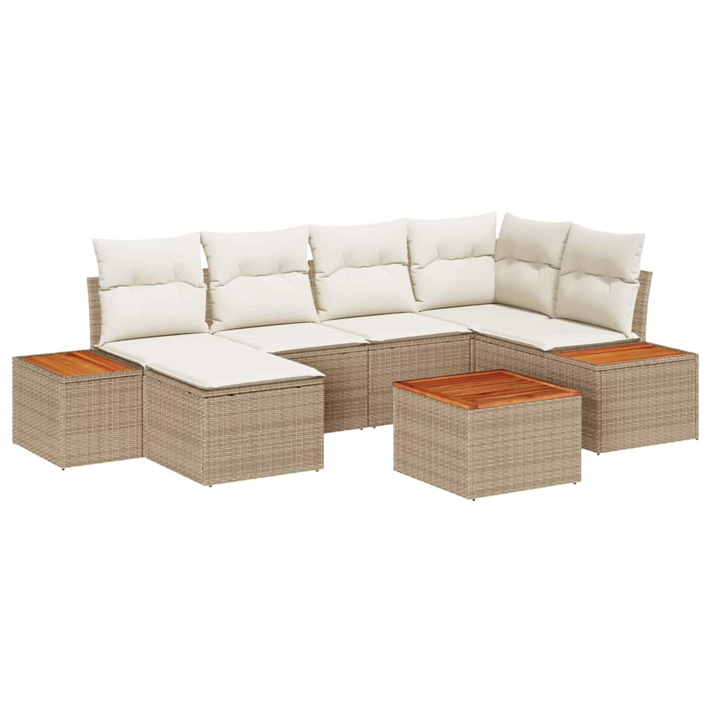 Set Divano da Giardino 7 pcs Beige e Crema Polyrattan | homemem39