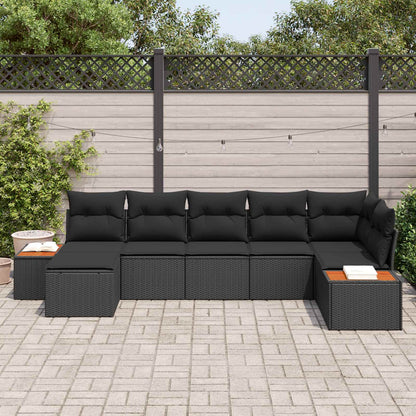 Set Divano da Giardino 8 pz 7-Numero di posti Nero Polyrattan