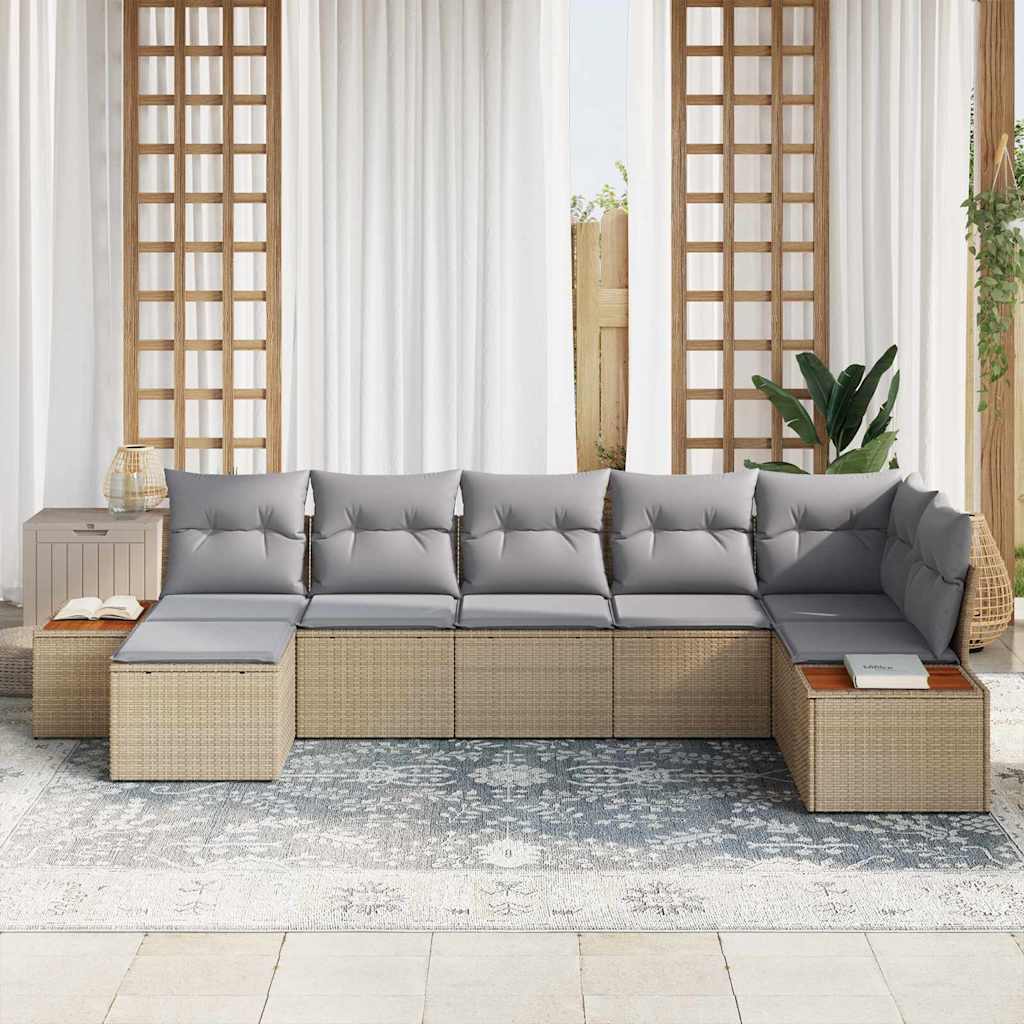 Set Divano da Giardino 8 pcs Beige e Grigio Chiaro Polyrattan | homemem39