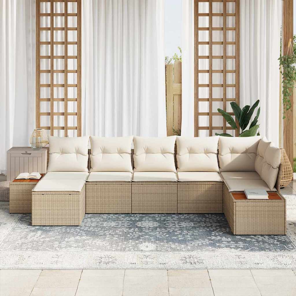 Set Divano da Giardino 8 pz 7-Numero di posti Beige e Crema