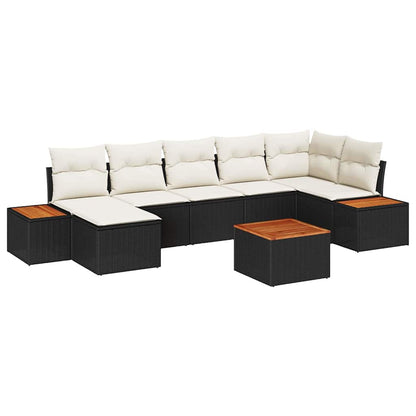 Set Divano da Giardino 8 pz 7-Numero di posti Nero e Crema