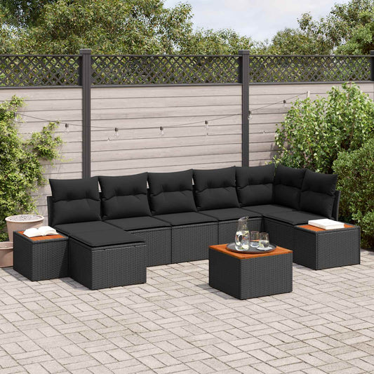Set Divano da Giardino con cuscino 8 pcs Nero Polyrattan
