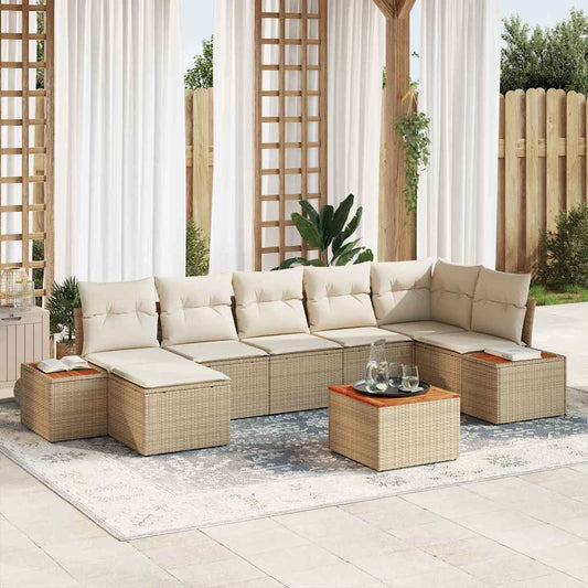 Set Divano da Giardino 8 pcs Beige e Crema Polyrattan