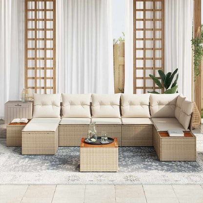 Set Divano da Giardino 8 pcs Beige e Crema Polyrattan | homemem39
