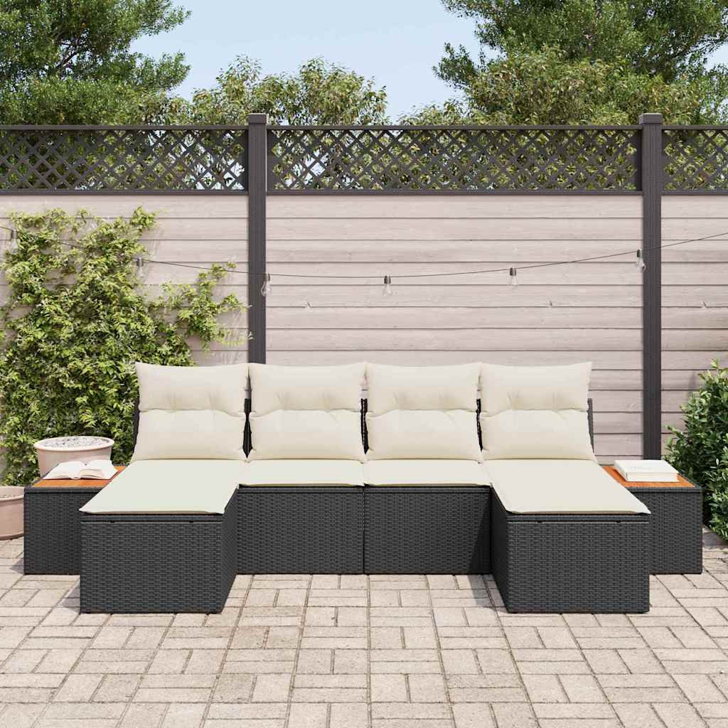 Set Divano da Giardino 6 pz Nero e Crema