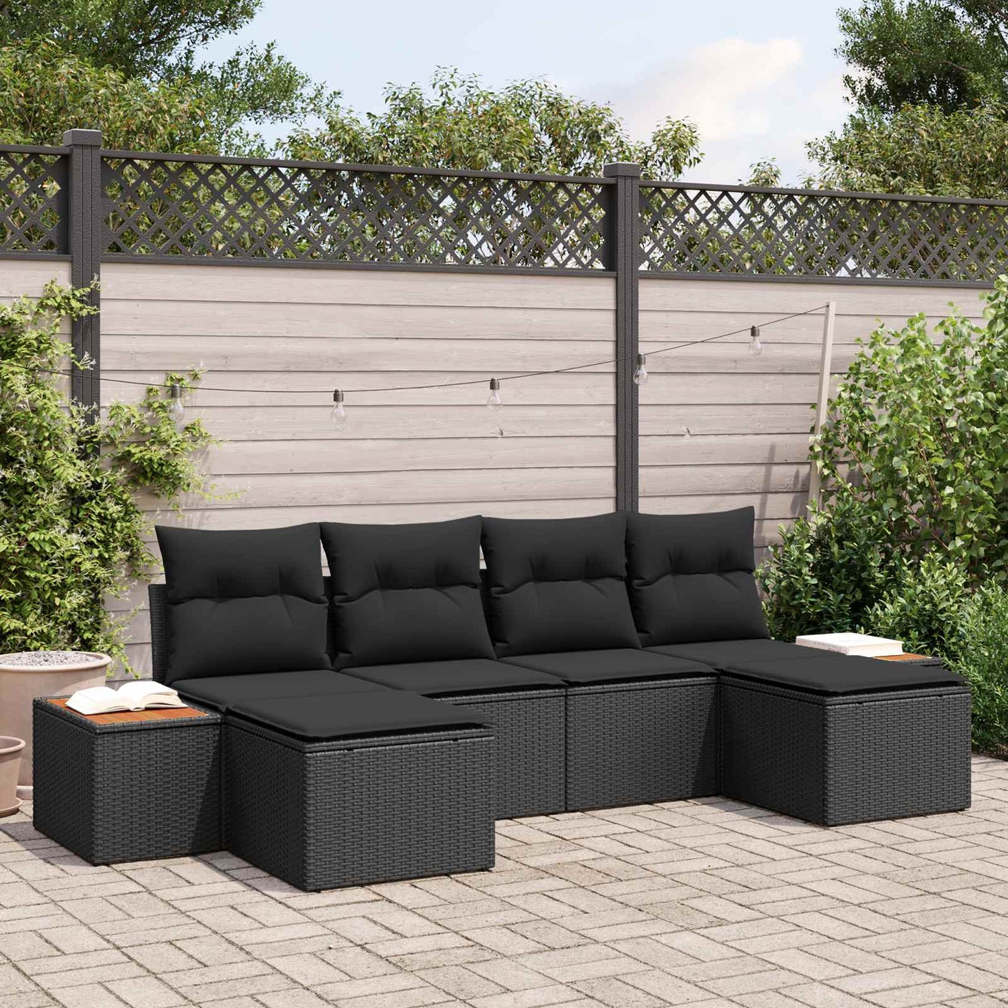 Set Divano da Giardino 6 pz Nero Rattan in Polipropilene