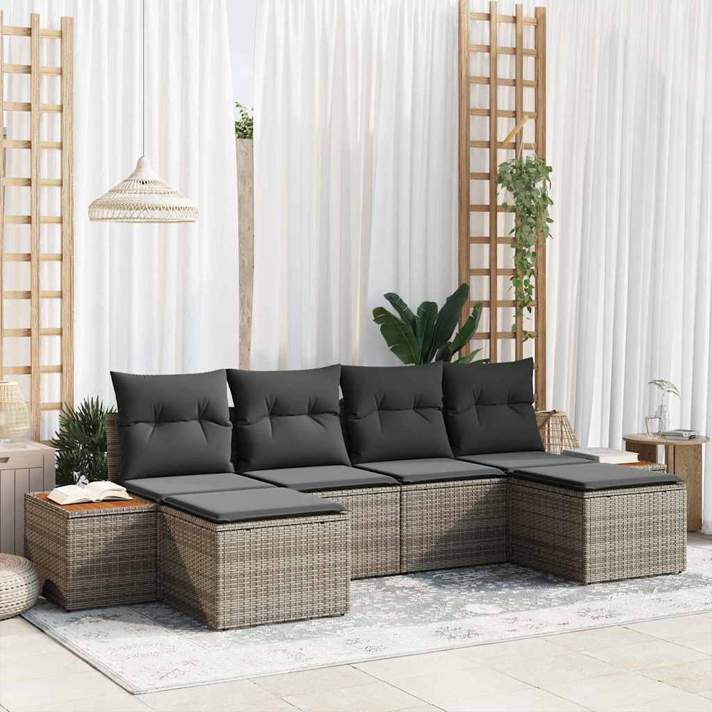Set Divano da Giardino 6 pz Grigio Rattan in Polipropilene
