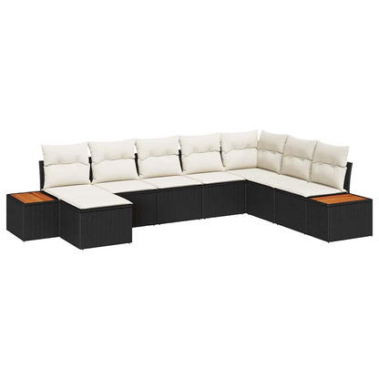 Set Divano da Giardino 9 pcs Nero e Crema Polyrattan