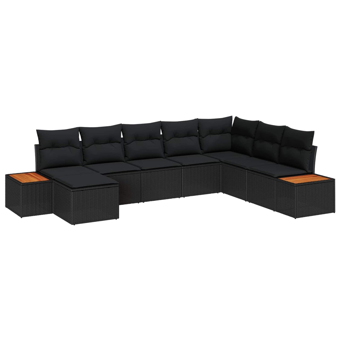 Set Divano da Giardino 9 pz 8-Numero di posti Nero Polyrattan