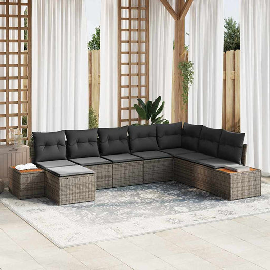 Set Divano da Giardino con cuscino 9 pcs Grigio Polyrattan