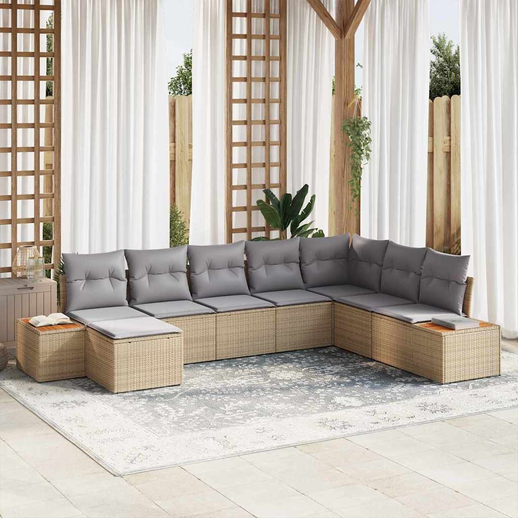 Set Divano da Giardino 9 pcs Beige e Grigio Chiaro Polyrattan | homemem39