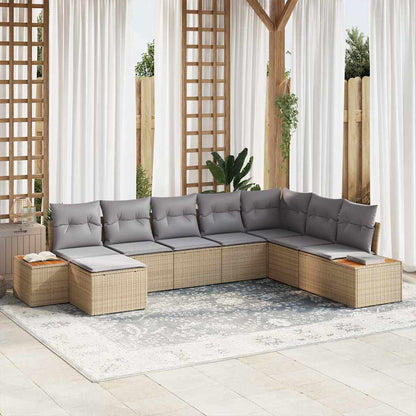 Set Divano da Giardino 9 pcs Beige e Grigio Chiaro Polyrattan | homemem39