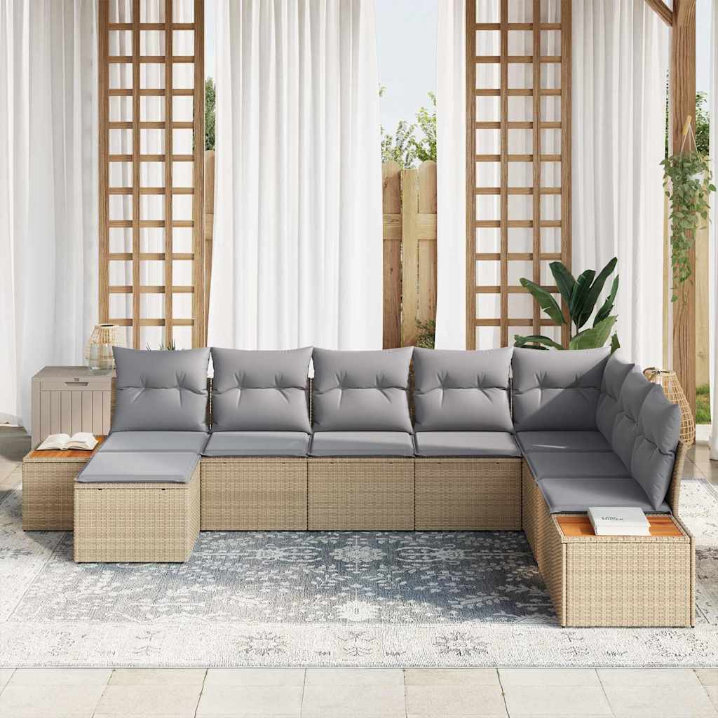 Set Divano da Giardino 9 pcs Beige e Grigio Chiaro Polyrattan | homemem39