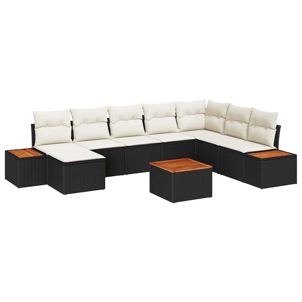 Set Divano da Giardino 9 pcs Nero e Crema Polyrattan | homemem39