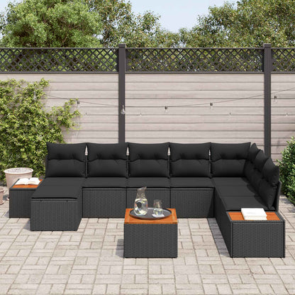 Set Divano da Giardino 9 pz 8-Numero di posti Nero Polyrattan