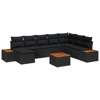 Set Divano da Giardino 9 pz 8-Numero di posti Nero Polyrattan