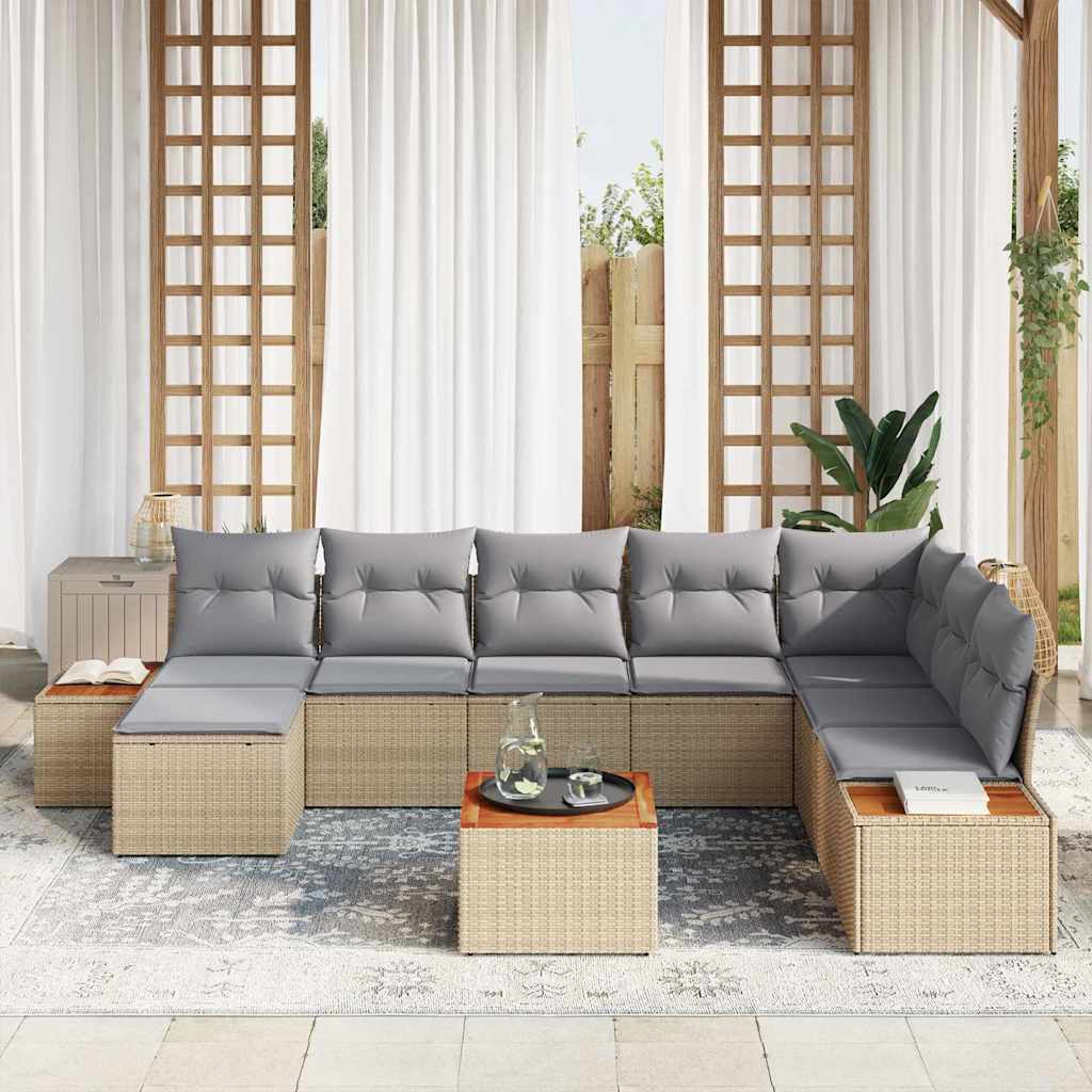 Set Divano da Giardino 9 pcs Beige e Grigio Chiaro Polyrattan | homemem39